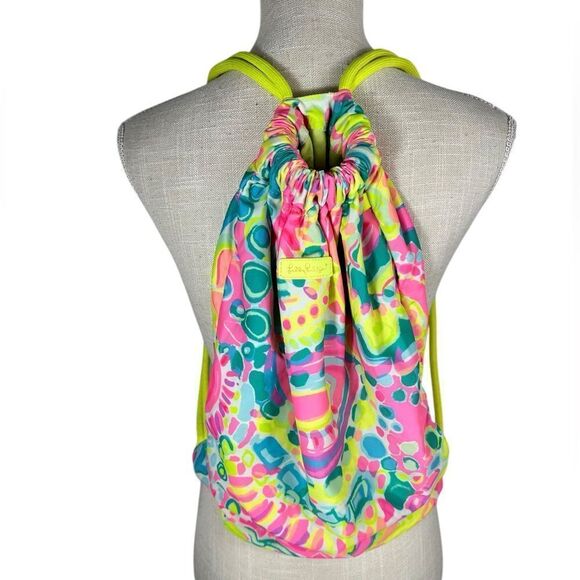 Lilly Pulitzer Neon Colorful Cinch Drawstring Sport Beach Swim Bag - Picture 1 of 10